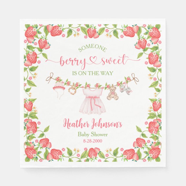 Servilleta De Papel Strawberry Berry Sweet Clothesline Baby Shower (Anverso)