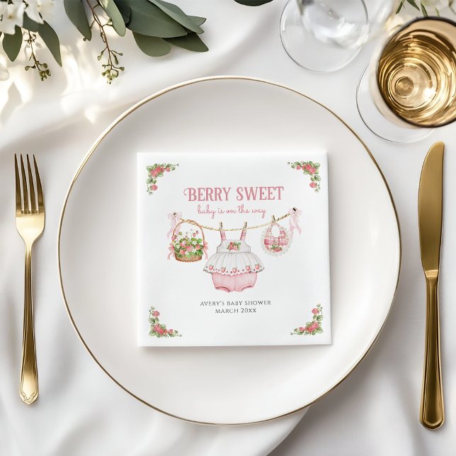 Servilleta De Papel Strawberry Berry Sweet Modern Baby Girl Shower (Subido por el creador)