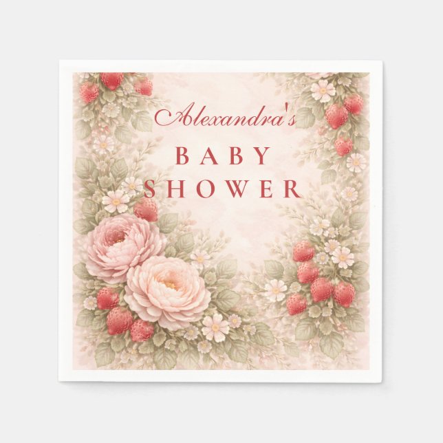 Servilleta De Papel Strawberry Blush Floral Baby Shower (Anverso)