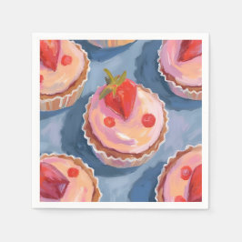 Servilleta De Papel Strawberry Cupcakes | Fruit Watercolor Celebratory