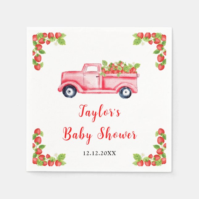 Servilleta De Papel Strawberry Truck Baby Shower (Anverso)