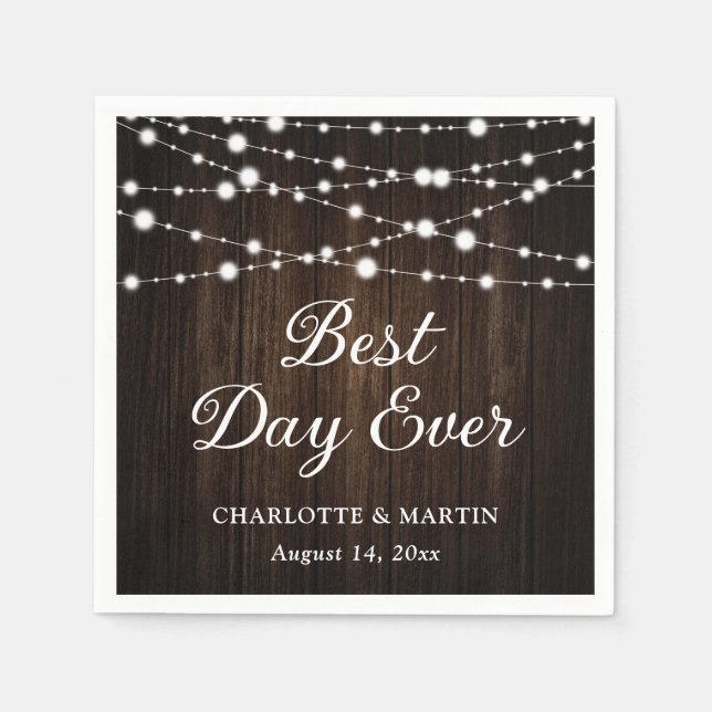 Servilleta De Papel String Lights Rustic Barn Wood Boda (Anverso)
