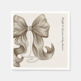 Servilleta De Papel Striped Bow Ivory Pearl Baby Shower 