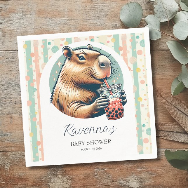 Servilleta De Papel Striped Funny Capybara Personalized Baby Shower (Subido por el creador)