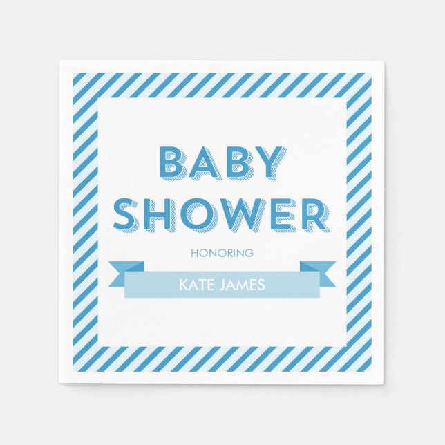 Servilleta De Papel Stripes Baby Shower azul moderno (Anverso)