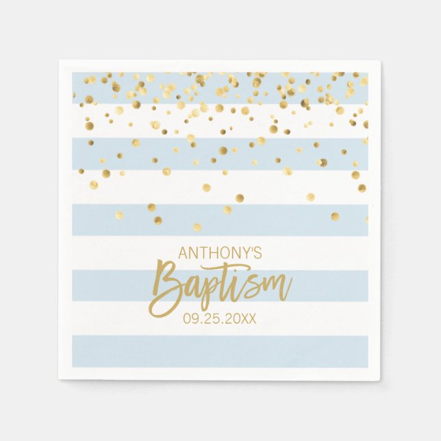 Servilleta De Papel Stripes Pastel Azul Oro BOUCHE BAPTISM (Anverso)