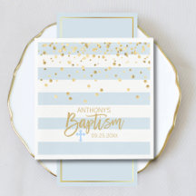 Stripes Pastel Blue Gold BOY BAPTISM Luncheon