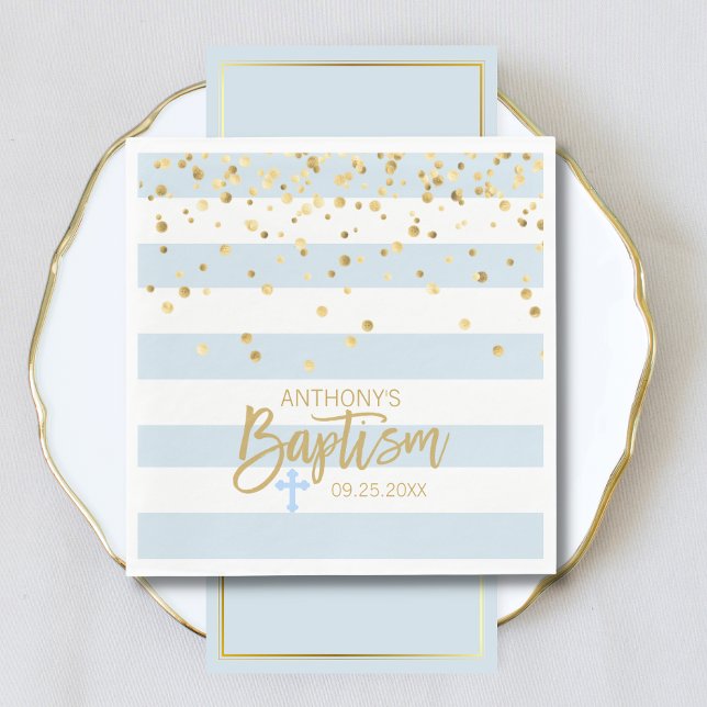 Servilleta De Papel Stripes Pastel Blue Gold BOY BAPTISM Luncheon (Subido por el creador)