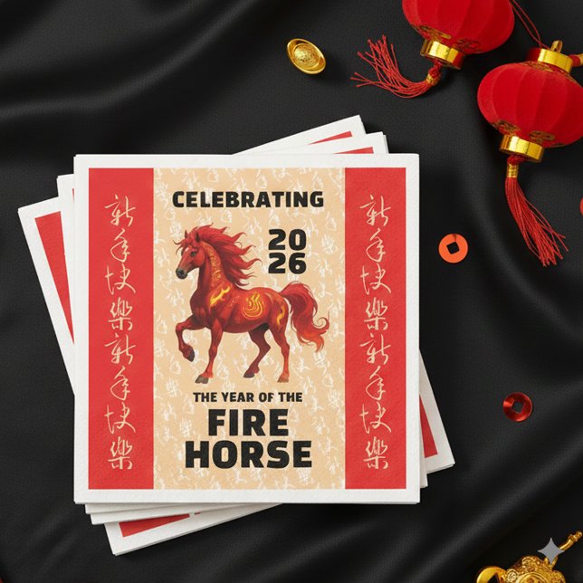 Servilleta De Papel Stunning Chinese Year of the Fire Horse 2026 (Stunning Year of the Fire Horse 2026 Paper Napkins Cover Photo)