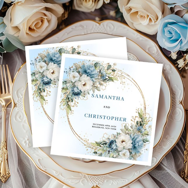 Servilleta De Papel Stylish Blue White Peonies Wedding Napkins (Stylish Blue White Peonies Wedding Napkins)