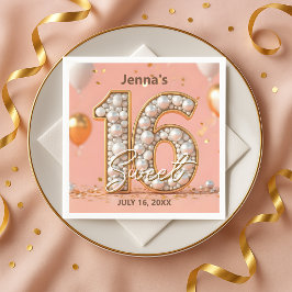 Servilleta De Papel Stylish Blush Pink Pearl Gold Sweet 16 Birthday 