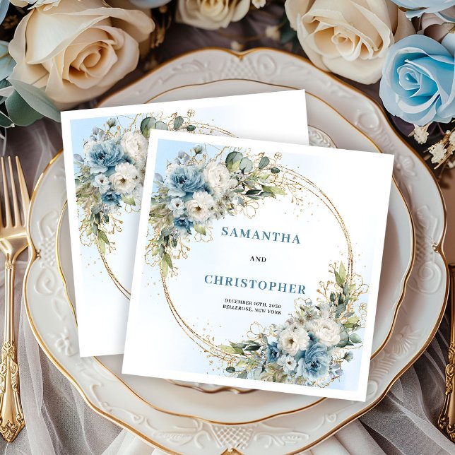 Servilleta De Papel Stylish Dusty Blue Roses Wedding Napkins (Stylish Dusty Blue Roses Wedding Napkins)