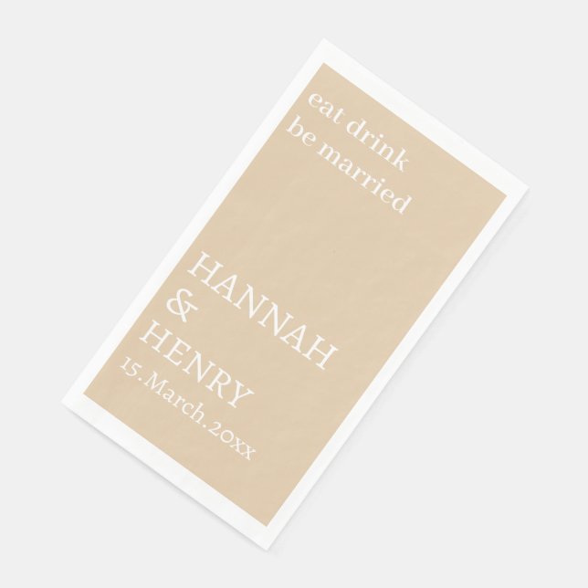 SERVILLETA DE PAPEL STYLISH MODERN CUSTOMIZED SCRIPT KHAKI WEDDING  (Esquina)