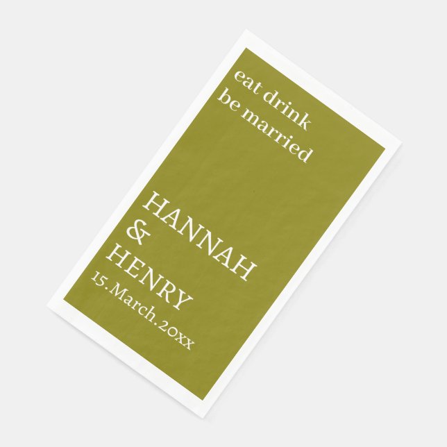 SERVILLETA DE PAPEL STYLISH MODERN CUSTOMIZED SCRIPT OLIVE WEDDING  (Esquina)