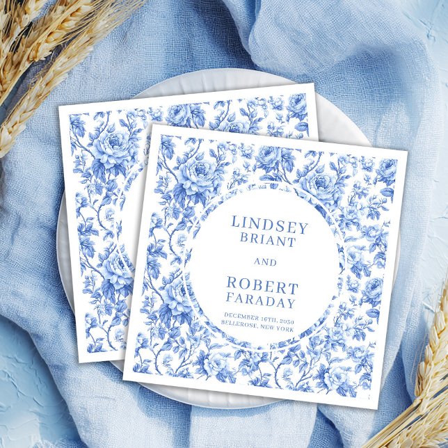 Servilleta De Papel Stylish Navy Toile Roses Personalized Wedding (Stylish Navy Toile Roses Personalized Wedding Napkin

)