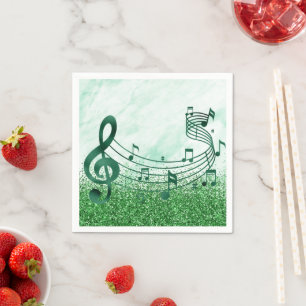 Servilleta De Papel Stylish Treble Clef Musical Notes Green Purpurina