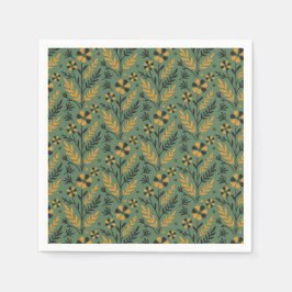 Servilleta De Papel Stylized botanical orange and black floral pattern