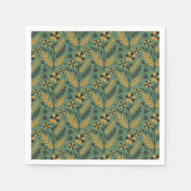 Servilleta De Papel Stylized botanical orange and black floral pattern (Anverso)