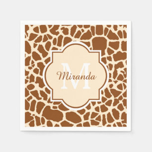 Servilleta De Papel Stylsih Brown Giraffe Print Monograma y Name