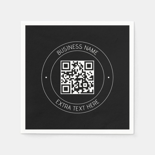 Servilleta De Papel Su código QR y texto editable | Negro y blanco (Anverso)