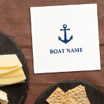 Servilleta De Papel Su nombre de barco Vintage Nautical Anchor Naval A<br><div class="desc">Nombre o nombre de barco personalizado con ancla náutica vintage en las servilletas de cóctel Fiesta azul y blanco de la Marina.</div>