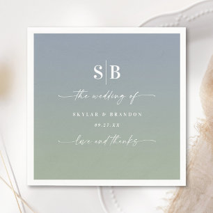 Servilleta De Papel Suave Monograma de Boda Ombre Azul Polvo Verde Hoj
