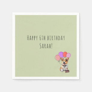 Servilleta De Papel Suave Verde Salvia Fresco - Cumpleaños de Corgi