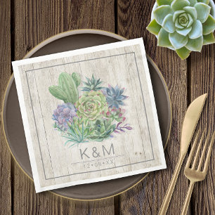 Servilleta De Papel Succulents and Rustic Wood Wedding V2 ID515