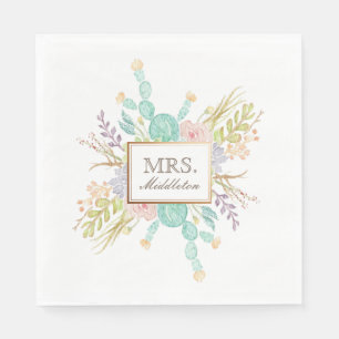 Servilleta De Papel Suculenta acuarela de Bouquet   Nombre personaliza
