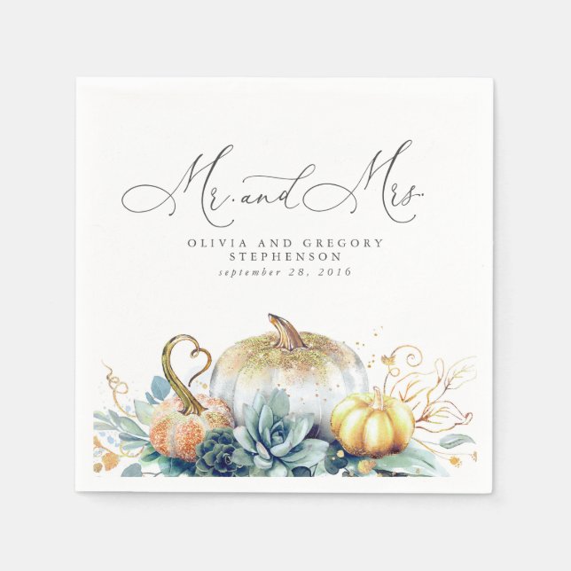 Servilleta De Papel Suculentas Calabazas de Oro Boda Caída (Anverso)