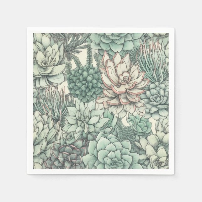 Servilleta De Papel Suculentas plantas Fiesta de cumpleaños verde (Anverso)