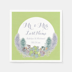 Servilleta De Papel Suculentas plumas de pavo real Boda Napkins de pap