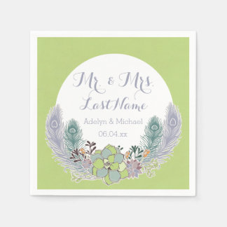 Servilleta De Papel Suculentas plumas de pavo real Boda Napkins de pap