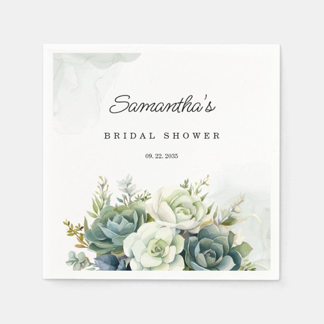Servilleta De Papel Suculentas, rosas y vegetación Ducha de Novias (Anverso)
