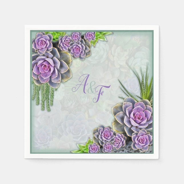 Servilleta De Papel Suculentas tonalidades de toallas verdes y violeta (Anverso)