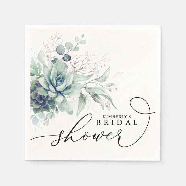 Servilleta De Papel Suculentas Verde Elegante Boda / Baby Shower N (Anverso)