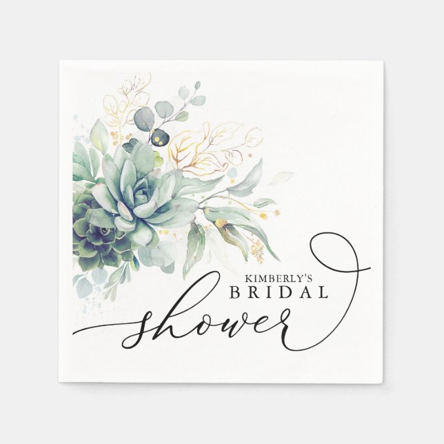 Servilleta De Papel Suculentas Verde Elegante Ducha de Boda / Bebe (Anverso)