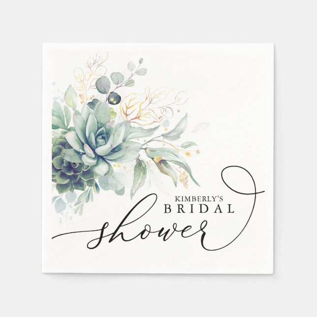 Servilleta De Papel Suculentas Verde Elegante Ducha de Novia / Bebe (Anverso)