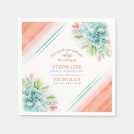 Servilleta De Papel Suculento boda de naranja verde acuarela