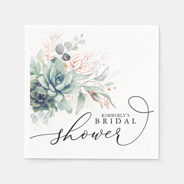 Servilleta De Papel Suculento verde Elegante Bridal / Baby Shower N (Anverso)