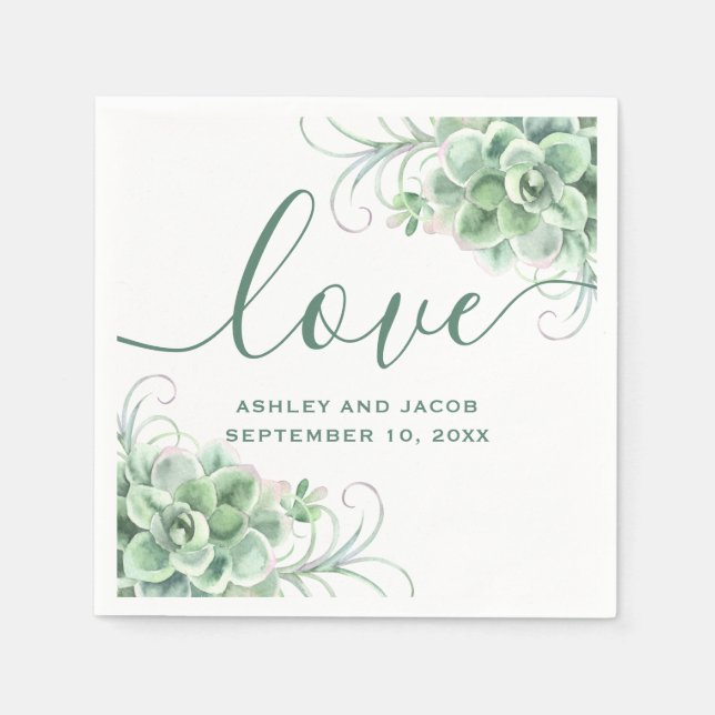 Servilleta De Papel Suculentos acuarelas. Boda de cactus florales (Anverso)