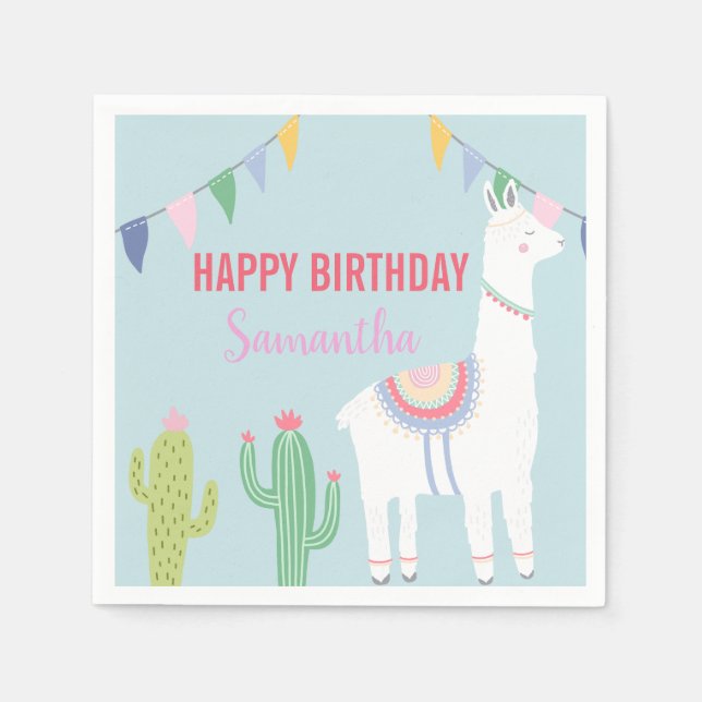 Servilleta De Papel Suculentos de la fiesta de cumpleaños de Llama Cut (Anverso)