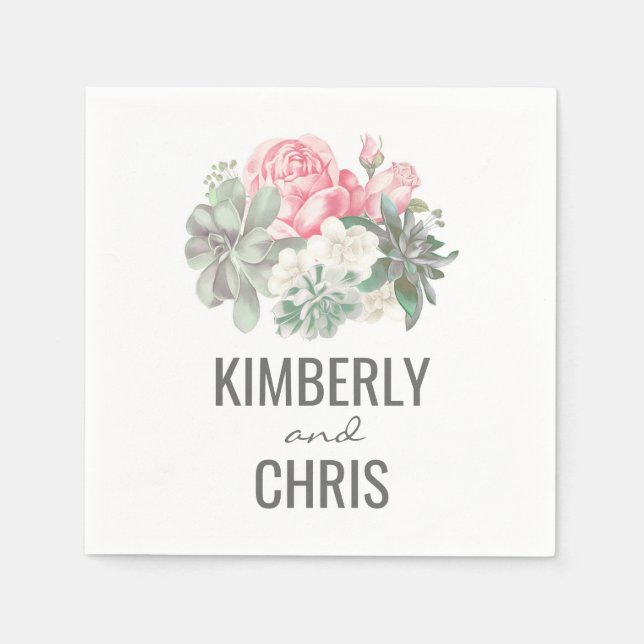 Servilleta De Papel Suculentos y Boda de Bouquet Floral Rosa (Anverso)