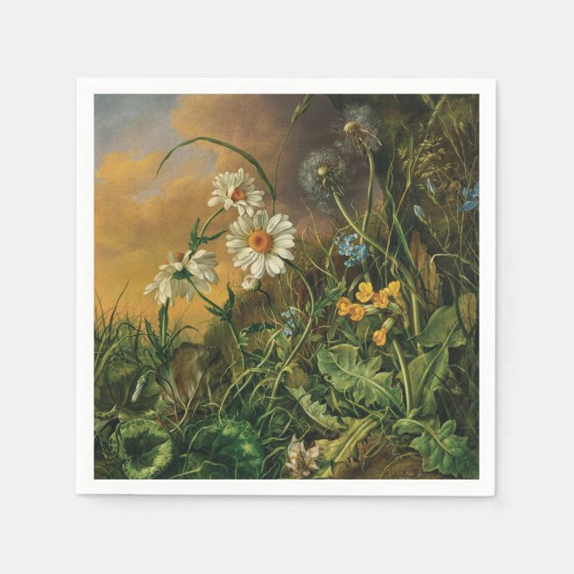 Servilleta De Papel Suelo forestal con margaritas, gallos, ... (Anverso)