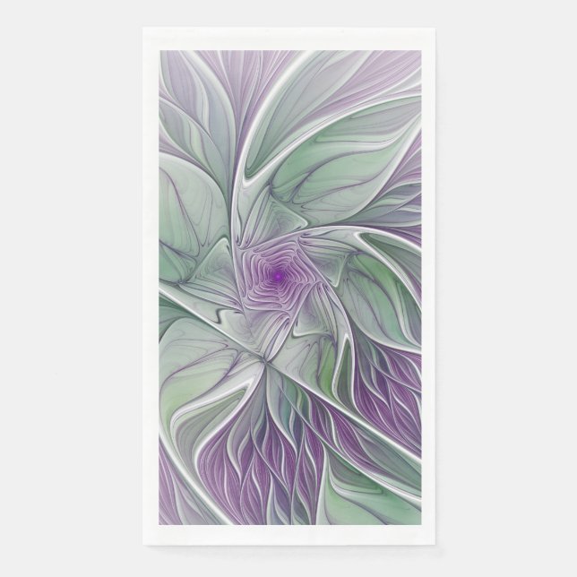 Servilleta De Papel Sueño de flores, abstracto arte fractal verde púrp (Anverso)