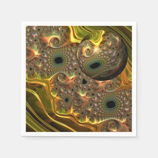 Servilleta De Papel Sueño Fractal de Oro Líquido (Anverso)