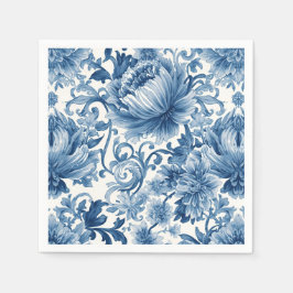 Servilleta De Papel Sueños Azules | Chinoiserie Acuarela Floral Blanca