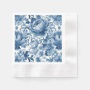 Servilleta De Papel Sueños Azules   Chinoiserie Acuarela Floral Blanco