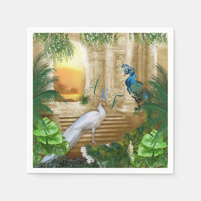 Servilleta De Papel Sueños del templo real del pavo real de oro (Anverso)