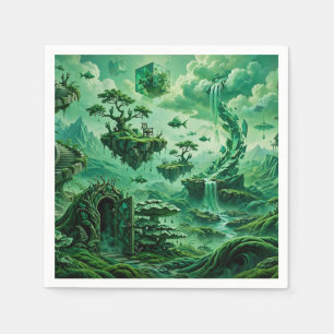 Servilleta De Papel Sueños Esmeralda Paisaje Surrealista Tonos de Verd